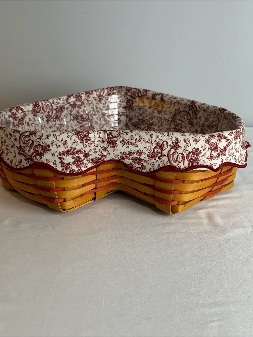 Longaberger 1999 Heart Basket Set w Liner Protector Love Treasures USA